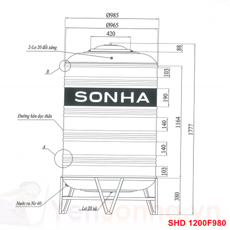 Bồn Nước Sơn Hà 1200L Đứng