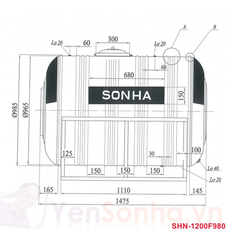 Bồn Nước Sơn Hà 1200L Ngang