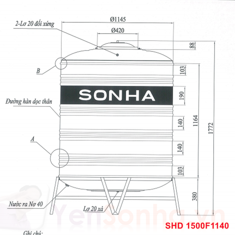 Bồn Nước Sơn Hà 1500L Đứng F1140