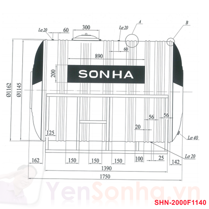 Bồn Nước Sơn Hà 2000L Ngang F1140