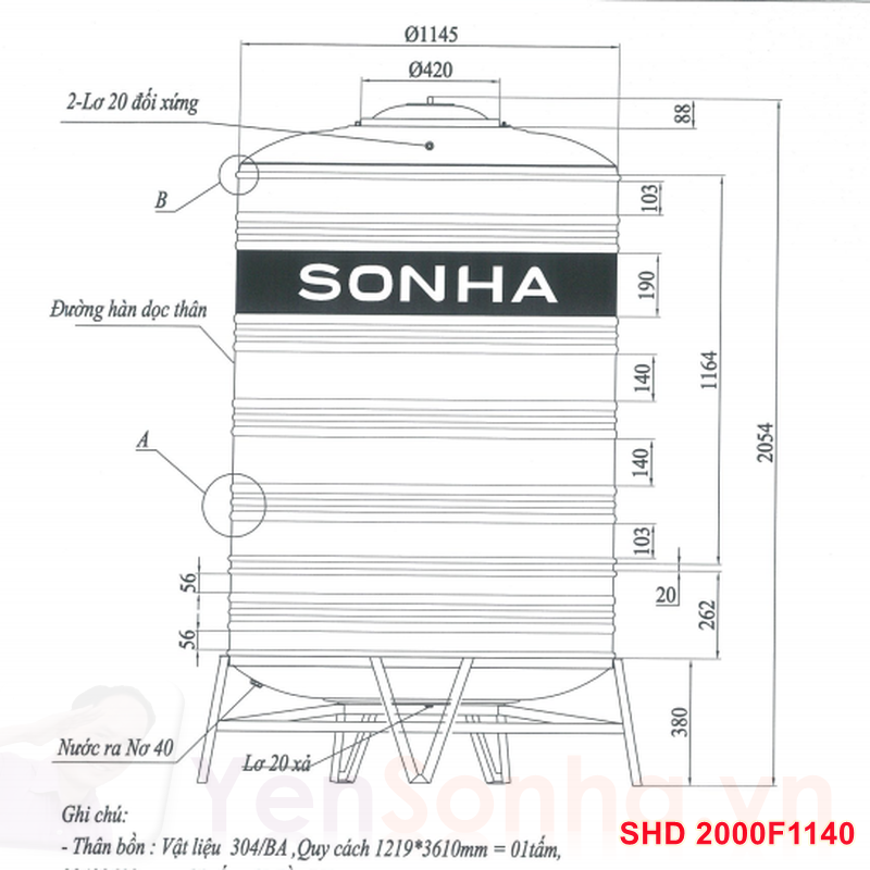 Bồn Nước Sơn Hà 2000L Đứng F1140
