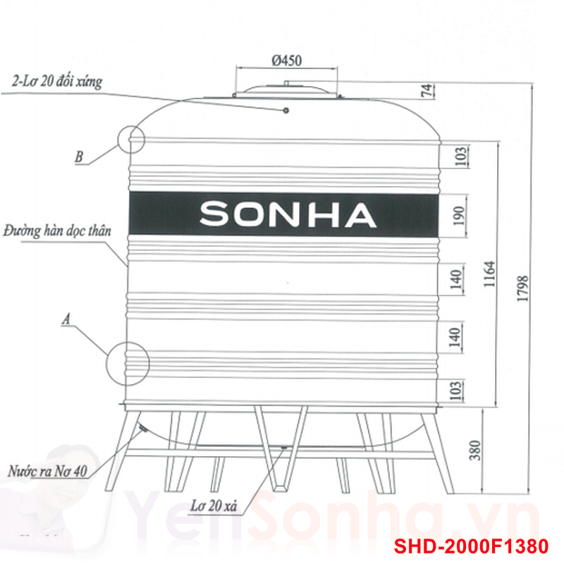 Bồn Nước Sơn Hà 2000L Đứng F1380