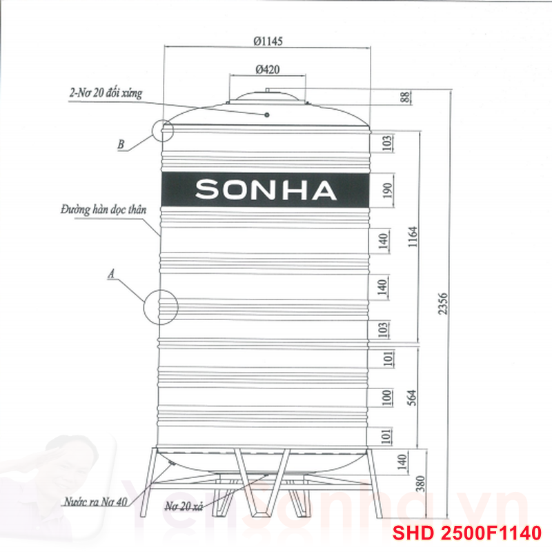 Bồn Nước Sơn Hà 2500L Đứng F1140