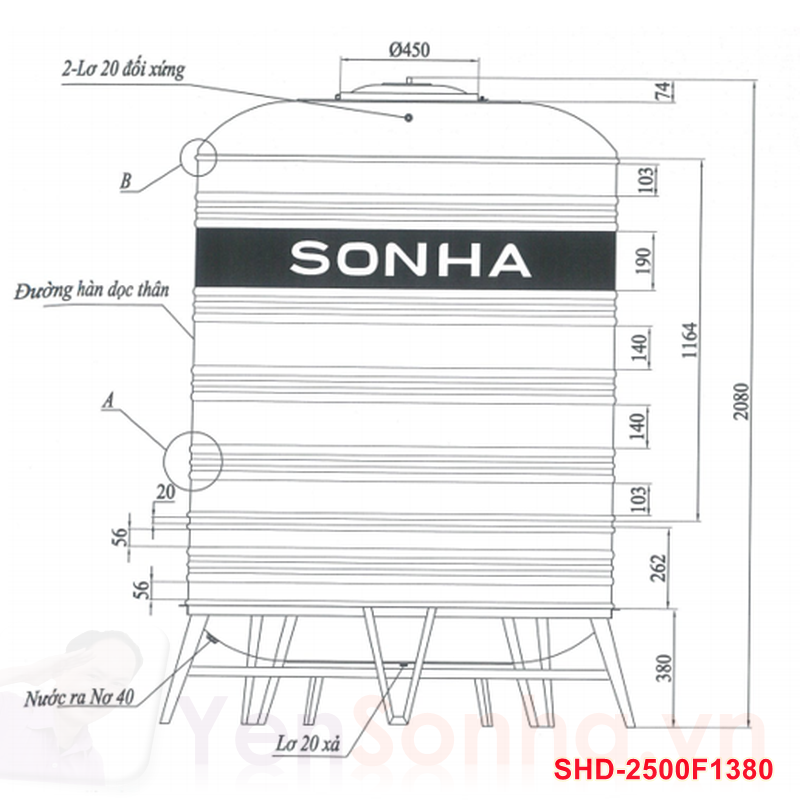 Bồn Nước Sơn Hà 2500L Đứng F1380