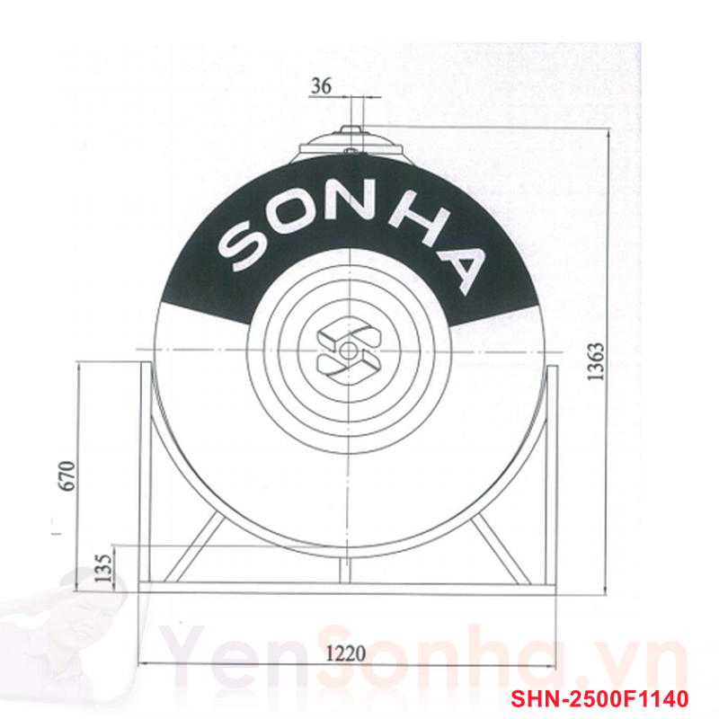 Bồn Nước Sơn Hà 2500L Ngang F1140
