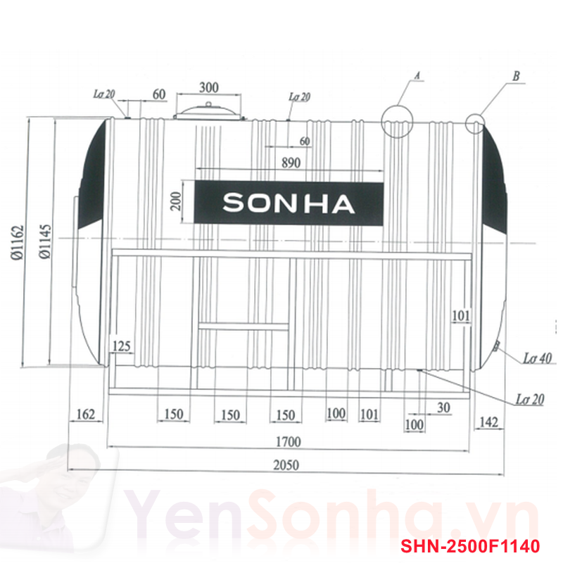 Bồn Nước Sơn Hà 2500L Ngang F1140