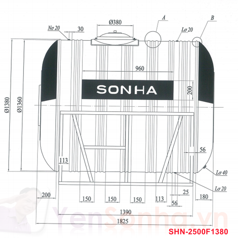 Bồn Nước Sơn Hà 2500L Ngang F1380