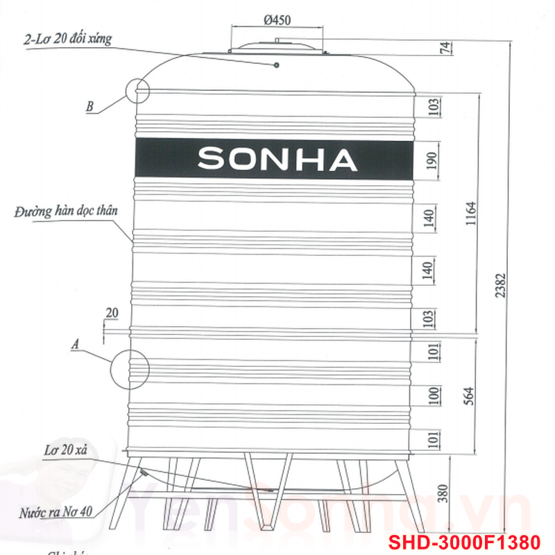 Bồn Nước Sơn Hà 3000L Đứng F1380
