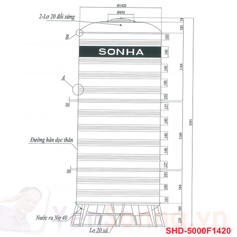 Bồn Nước Sơn Hà 5000L Đứng F1420