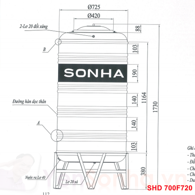 Bồn Nước Sơn Hà 700L Đứng