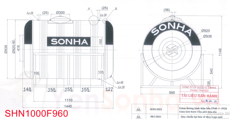 Bồn Nước Sơn Hà 1000L Ngang