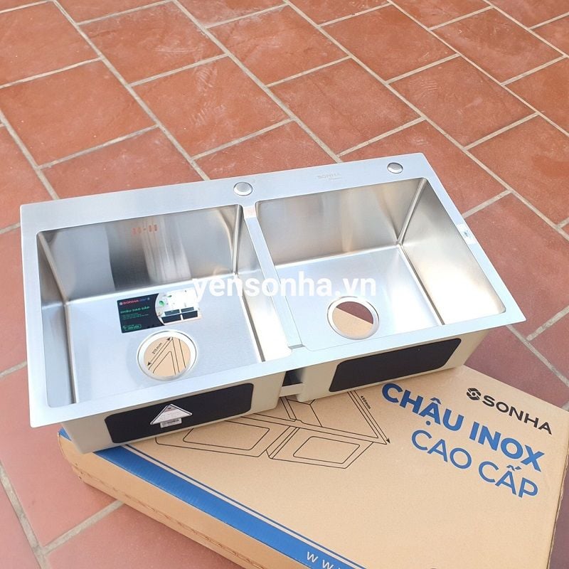 Chậu inox cao cấp Sơn Hà Premium HM.X.2C.82.2.2