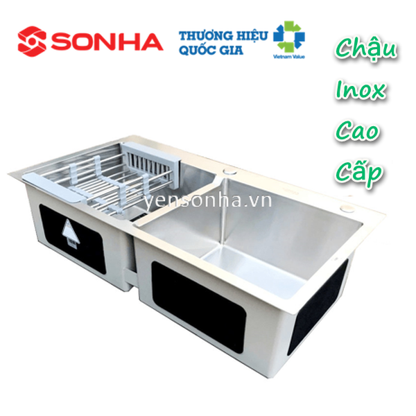 Chậu inox cao cấp Sơn Hà Premium HM.X.2C.82.2.2