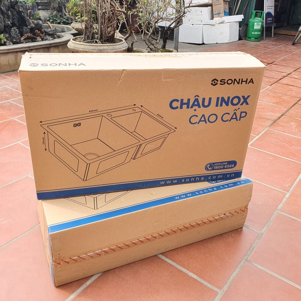 Chậu rửa bát Sơn Hà Premium 2 hố lệch