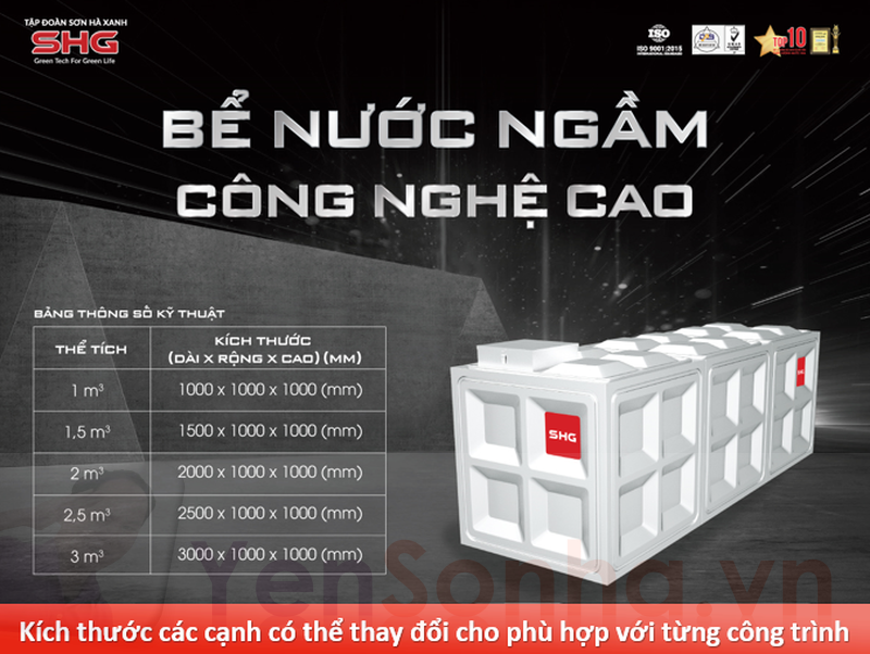 Bể ngầm Sơn Hà Xanh SHG 6000L-6600L-7200L inox dày 1,2