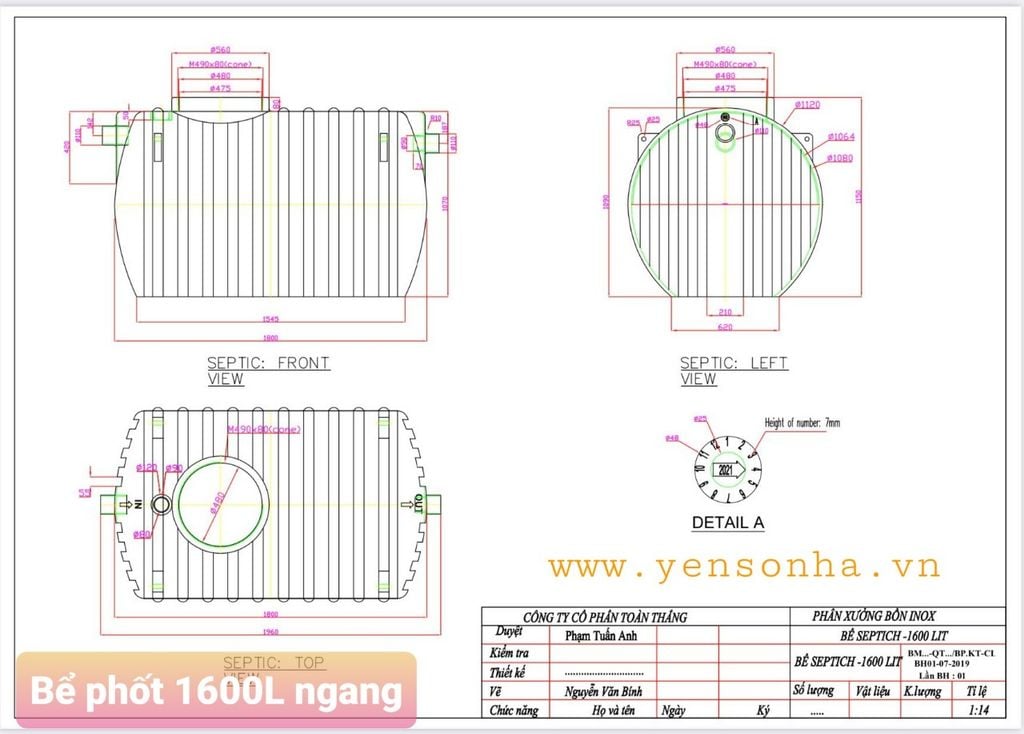 Bể phốt nhựa 1600L ngang
