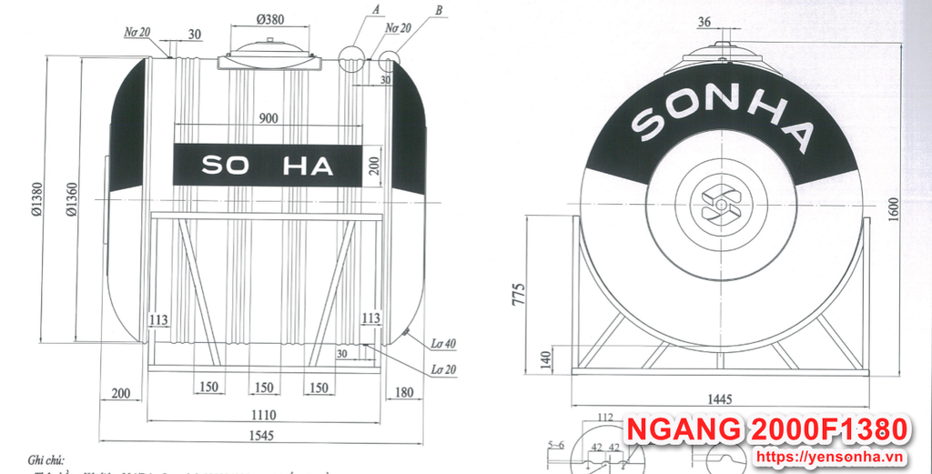 Bồn Nước Sơn Hà 2000L Ngang F1380