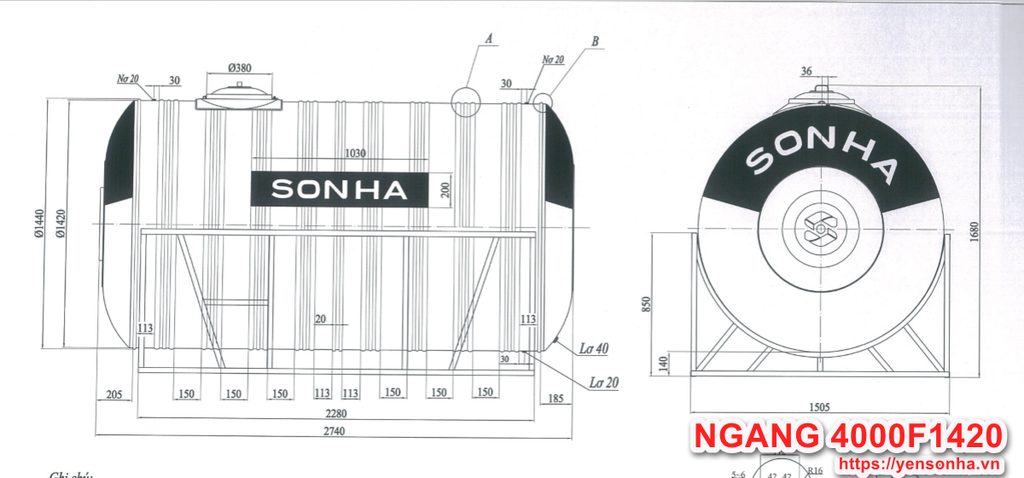 Bồn Nước Sơn Hà 4000L Ngang F1420