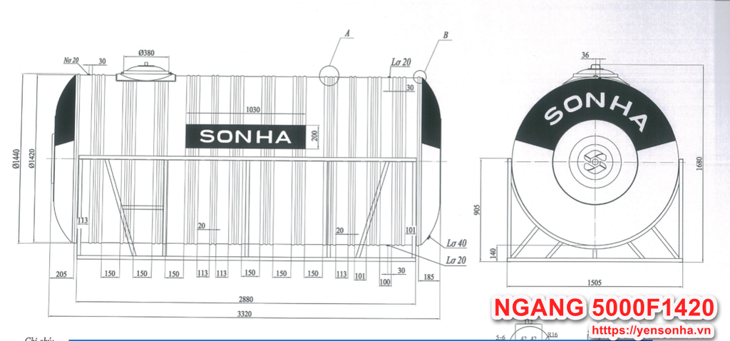 Bồn Nước Sơn Hà 5000L Ngang F1420