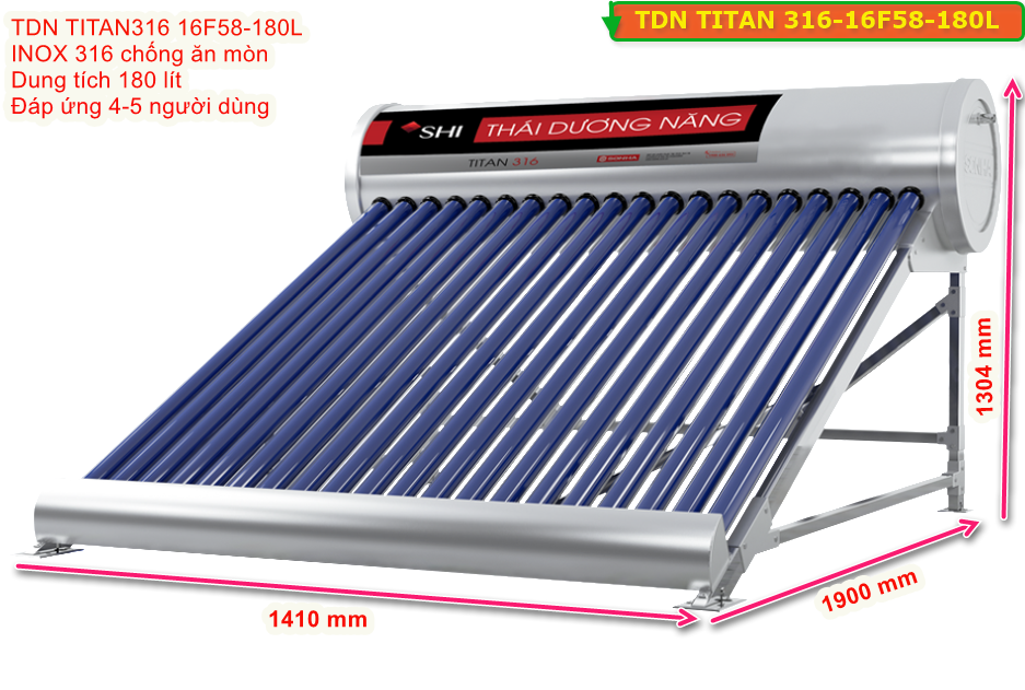 Thái Dương Năng Sơn Hà 180L Titan 316