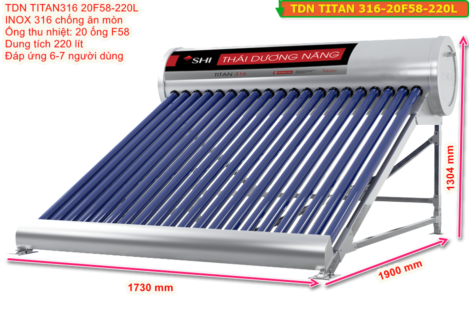 Thái Dương Năng Sơn Hà 220L Titan 316
