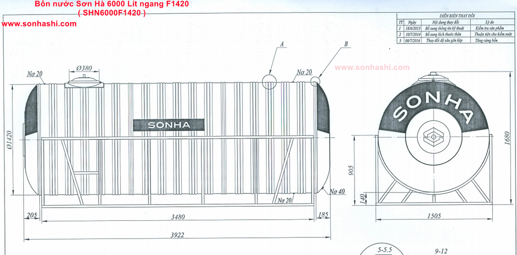 Bồn Nước Sơn Hà 6000L Ngang F1420