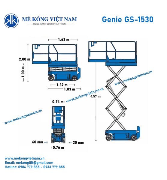 Xe nâng người cắt kéo Genie 1530 6,6m làm việc