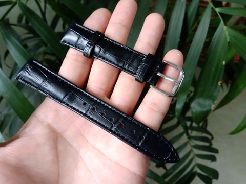 Bộ dây da đồng hồ cá sấu màu đen, tặng kèm khóa và dụng cụ thay khóa