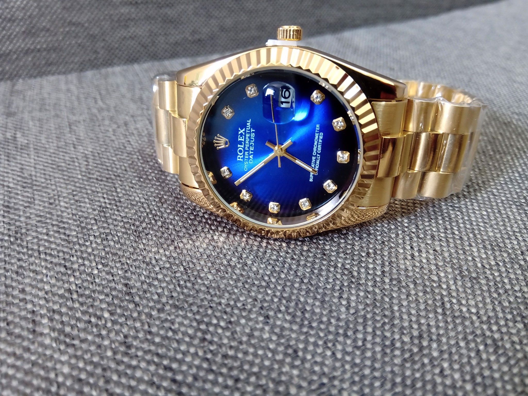 Đồng hồ Rolex nam mạ vàng, mặt xanh, size 36mm, máy nhật
