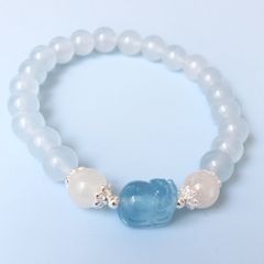  Vòng Đá Phong Thuỷ Cao Cấp - Con Tỳ Hưu Tài Lộc Đá Aquamarine & Đá Thạch Anh Trắng Tự Nhiên 