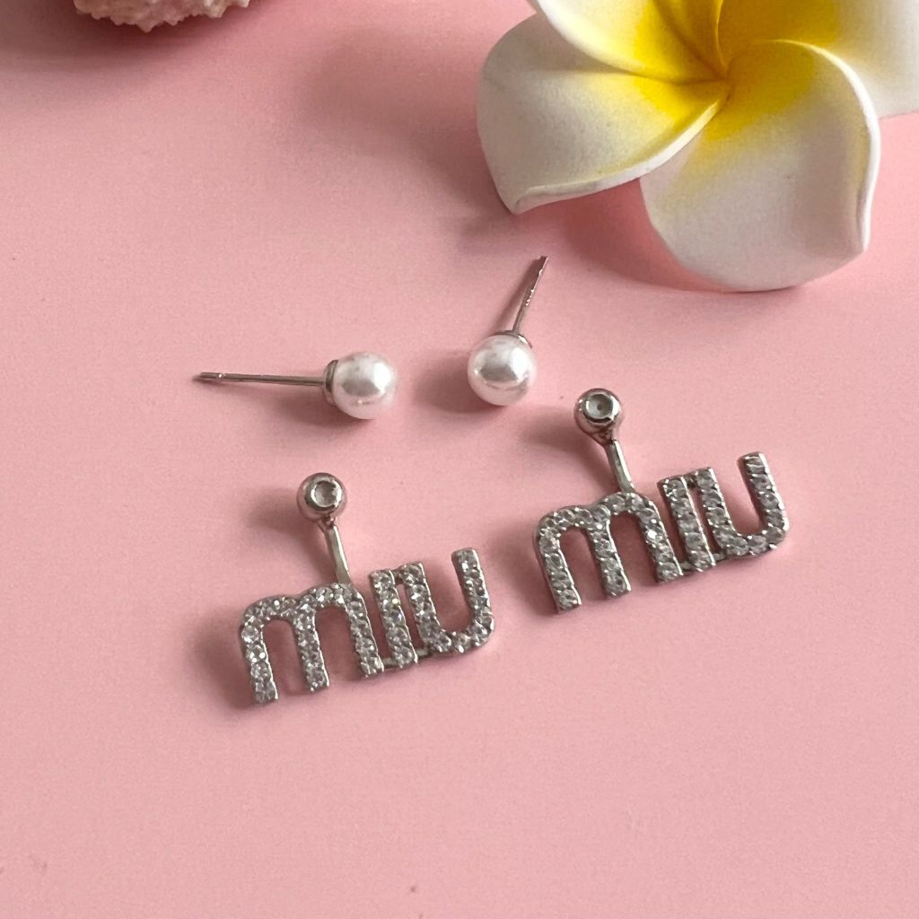  Bông Tai M:iu M:iu Ngọc Trai & Pha Lê Trắng ( Có 3 Kiểu Đeo ) 