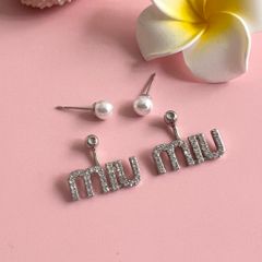  Bông Tai M:iu M:iu Ngọc Trai & Pha Lê Trắng ( Có 3 Kiểu Đeo ) 