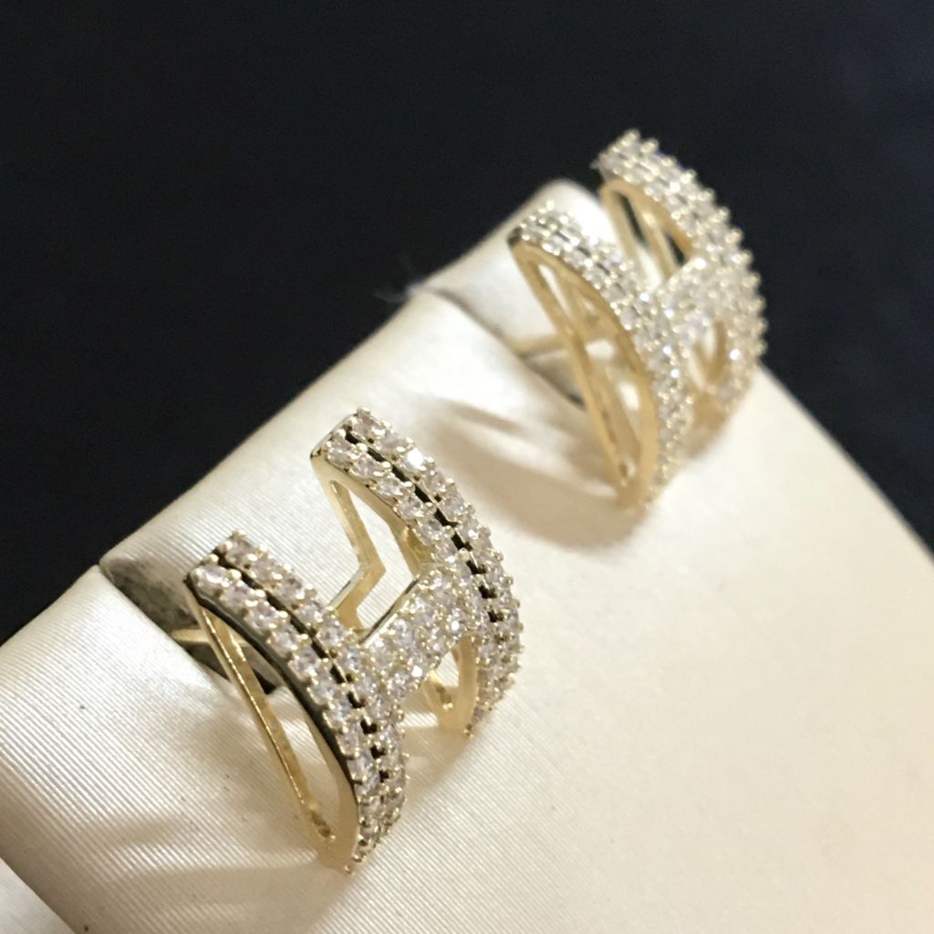  Bông Tai Hermes Màu Vàng Pha Lê Trắng (AC) 