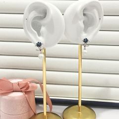  Bông Tai Cánh Hoa Chanel Màu Xanh Bích Ngọc Trai (CN) 