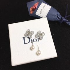  Bộ Trang Sức Dior Trắng - Vòng cổ Choker & Bông Tai Ngọc Trai, Pha Lê 3 Kiểu Đeo Quý Phái (AA) 