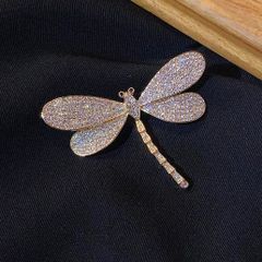  Cài Áo Nam, Nữ - Con Chuồn Chuồn Vàng Bản To Pha Lê Trắng Sang Trọng (AC) 