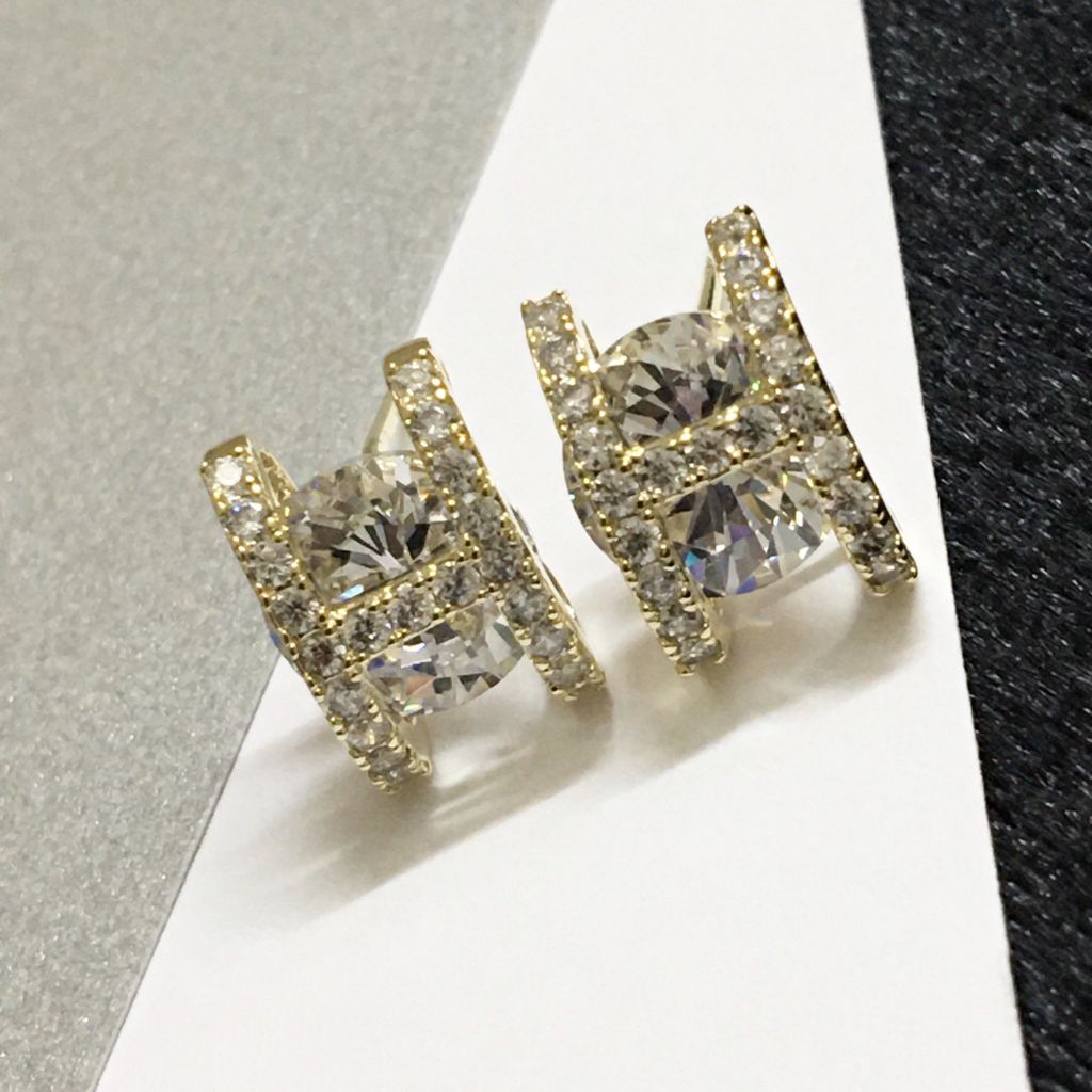  Bông Tai Hermes Màu Vàng Pha Lê Trắng (AF) 