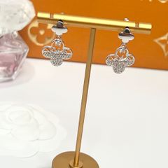  Bông Tai Cỏ 4 Lá May Mắn Pha Lê Trắng (AH) 