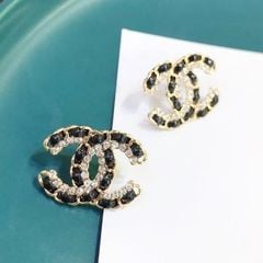  Bông Tai Chanel Bản To Màu Vàng Pha Lê Trắng (BE) 