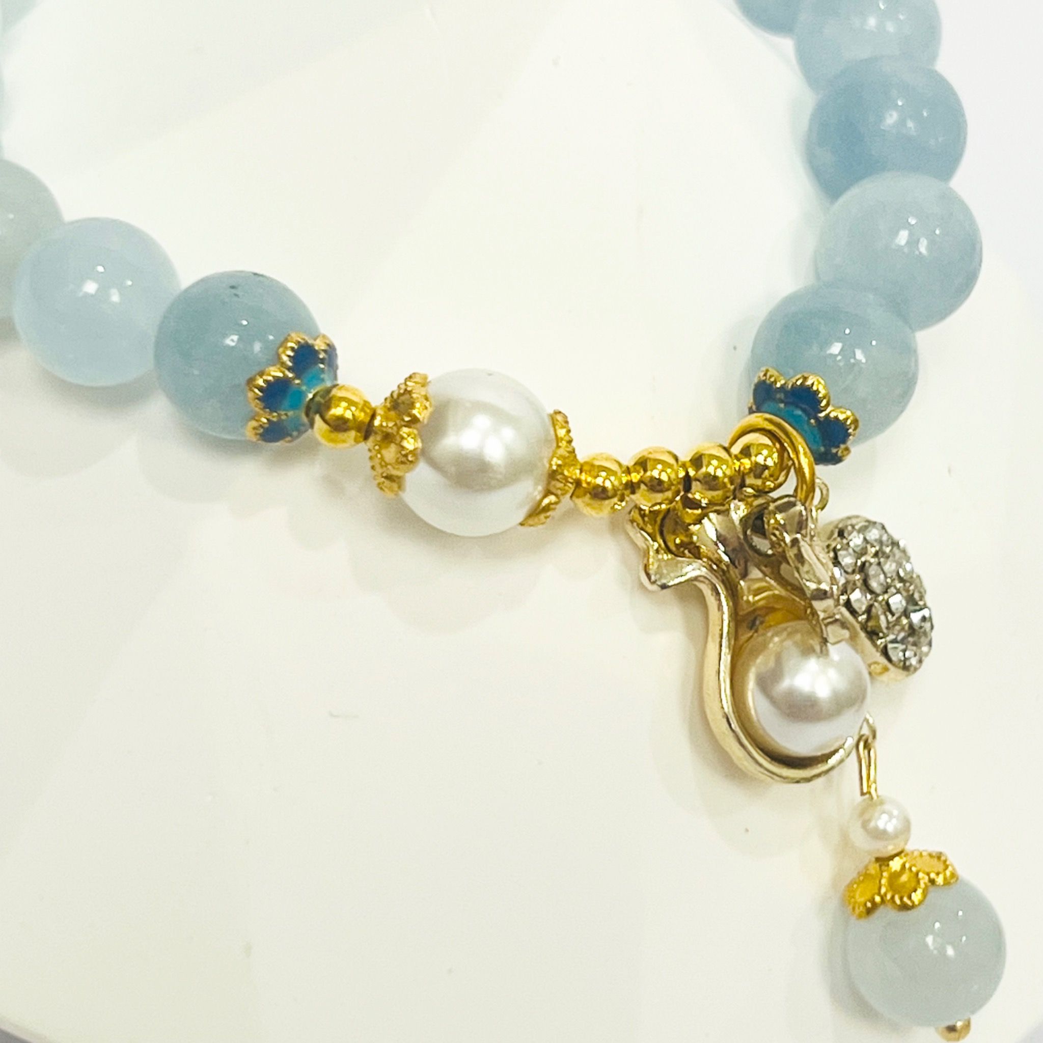  Vòng Tay Phong Thuỷ Cao Cấp - Túi Tiền May Mắn Đá Aquamarine 