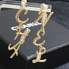  Bông Tai Chanel Bản To Màu Vàng Pha Lê Trắng (BN) 