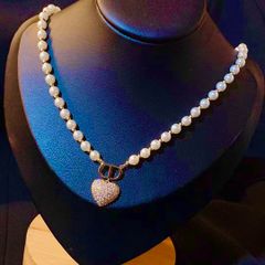  Dây Chuyền Ngắn - Dior Trái Tim Màu Vàng Ngọc Trai & Pha Lê Trắng (AI) 