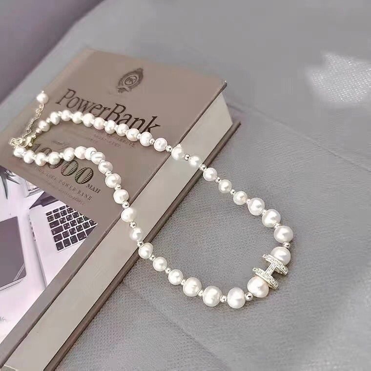  Dây Chuyền Ngắn - Hermes Choker Màu Trắng Ngọc Trai Nước Ngọt & Pha Lê Trắng Sang Trọng (AF) 