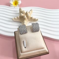  Bông Tai Hình Chữ Nhật Pha Lê & Ngọc Trai Nước Ngọt Màu Xám 