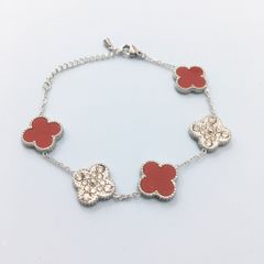  Vòng Tay TiTan Cao Cấp - Cỏ 4 Lá May Mắn Màu Đỏ 2 Mặt Pha Lê (AJ) 