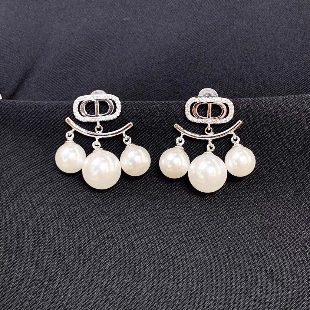  Bộ Trang Sức Dior Trắng - Vòng cổ Choker & Bông Tai Ngọc Trai Quý Phái (AB) 