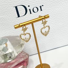  Bông Tai Dior Trái Tim Màu Vàng Pha Lê Trắng 