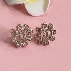  Bông Tai Chanel Cánh Hoa Màu Vàng Pha Lê Hồng (BS) 