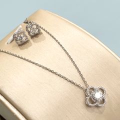  Bộ Trang Sức Bạc Cao Cấp - Dây Chuyền & Bông Tai Cỏ 4 Lá May Mắn (AQ) 