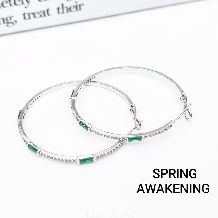  Bông Tai Khoen Tròn Màu Trắng Pha Lê Xanh & Trắng 